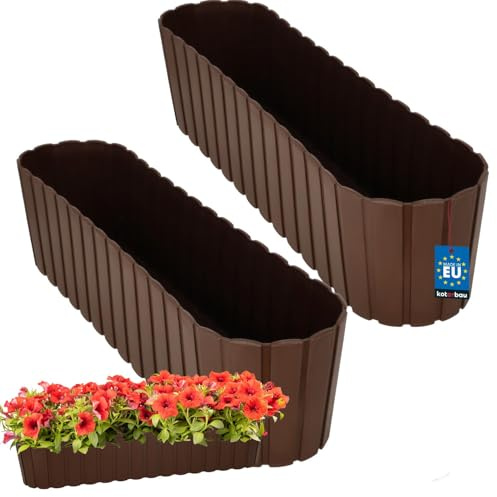 KOTARBAU® 2er Set Blumenkasten Balkon - Blumentopf - 60x14x13cm Braun - Pflanzkübel - Pflanzkasten - Pflanzentopf - Kunststoff - Balkonkasten - Rustikal - Übertopf groß