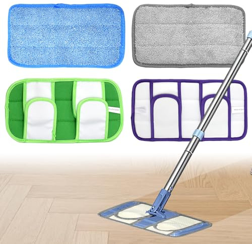 Huucozn 4 Stück Mop Microfaser Reinigung Pads Feuchte bodentücher Wet Bodenwischer Waschbar 29×15 cm Wischmopp-Reinigungskissen Wiederverwendbar Wet & Dry Starter-Kit für Alle Sprühwischer Wischmopps