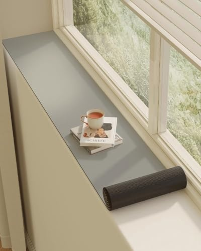 Fensterbank Innen Fenstersitzkissen in Reiner Farbe, Grau, Prägnante Fensterbank-Schutzmatte mit Rutschfester Rückseite, Wasserdichte Schutzunterlage für Topfpflanzen(100x10cm/39x4in)