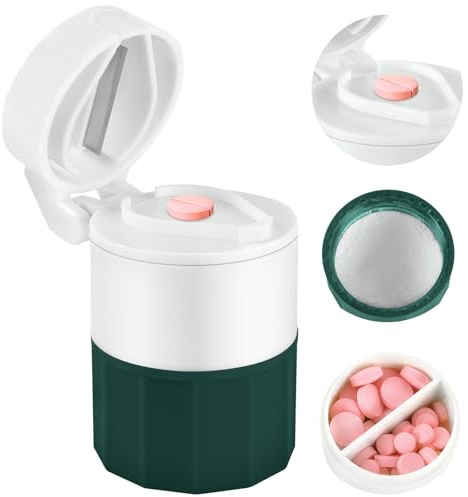 Fefod Triturador de Pastillas 4 en 1, Cortador y Partidor de Pastillas con Cuchilla y Cepillo, Pill Cutter Multifunción Organizador de Medicamentos, Cortador Pastillas para Píldoras Pequeñas y Grandes