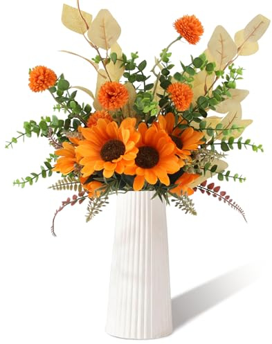 CYIOU 5 Stück Sonnenblumen Deko Fake Blumenstrauß Künstlich Herbst Plastik | Kunstblumen Wie Echt Künstliche Deko Blumen Kunstblumenstrauß für Tischdeko Hochzeit Wohnzimmer