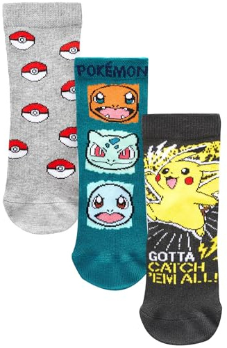 NEXT Jungen lizenzierte Gaming-Socken mit hohem Baumwollanteil, 3er-Pack Pokémon Multi 23-25.5