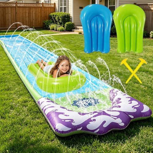 CLIUNT Scivolo ad Acqua, 480 x 70cm Scivolo Acquatico Giardino, Scivoli d'Acqua con Acqua Singola con 2 Pannello Gonfiabili, irrigazione, Giardino e Spiaggia per Bambini Adulti (Blu)
