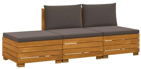vidaXL Outdoor-Sofagarnitur mit Kissen 3 Stück Braun Massivholz Akazie, Akazienholz-Sofa, UV-beständiger Lounger, wetterfeste Couch, modulare Sitzgelegenheit für Gartenmöbel