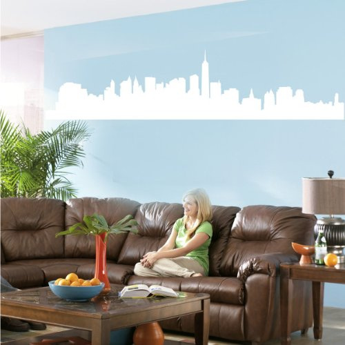 INDIGOS UG - Wandtattoo Wohnzimmer - Wandaufkleber Skyline New York 80x18 cm Weiss w506 - Aufkleber Kinderzimmer Schlafzimmer Küche Badezimmer Büro Dekoration