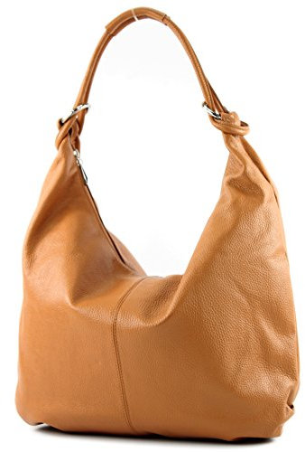 modamoda de 337 Damen Leder Schultertasche Shopper Large handmade in Italy, Farbe:Camel