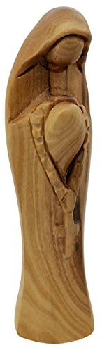 Junker Kirchenbedarf Skulptur Holz Madonna mit Rosenkranz, Maria Heilige Mutter Gottes, Statue aus Olivenholz, 12cm