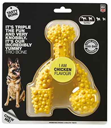 TastyBone TrioBone Nylon Dog Chew Toy for Large Dogs (Chicken) - Indestructible for Aggressive Chewers, Everlasting Flavour, Strong Healthy Teeth, Made in the UK