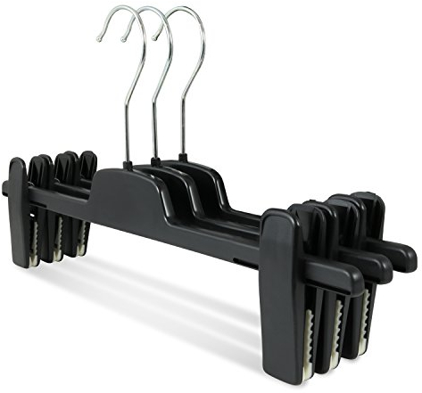 famy.Shop Kunststoff Kleiderbügel mit Clips ca. 36 cm, schwarz, 10 Stück, Hosenkleiderbügel mit Klammern
