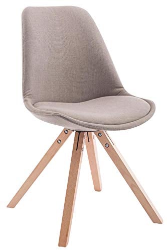 CLP Retro-Stuhl Toulouse Square Mit Stoffbezug Und Hochwertigem Sitzpolster I Lehnstuhl Mit Stabilem Holzgestell I Sitzhöhe 48 cm, Farbe:Taupe, Gestell Farbe:Natur