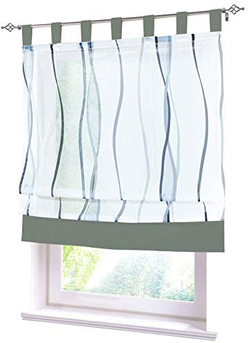 1er-Pack Raffrollo Voile Transparent mit Wellen Druck Spleiss Design Rollos Schlaufen Vorhang (BxH 120x140cm, Grau)