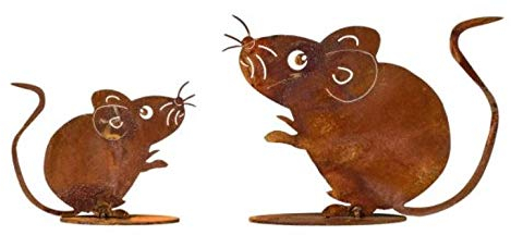 Edelrost 2tlg. Mäuse auf Platte Geschenk Garten Tierfigur Maus Rost Figur