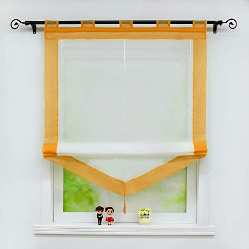 Joyswahl Voile Raffrollo mit Quaste Transparenter Dreieck Rollos mit farbigem Blende »Julia« Schals Fenster Gardine mit Schlaufen BxH 140x140cm Orange 1 Stück