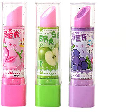 Toyvian 8 Stück Lippenstiftform Gummi Schreibwaren Kreatives Modell Obst Bleistift Gummi kreatives Geschenk für Kinder Studenten (zufällige Farbe)