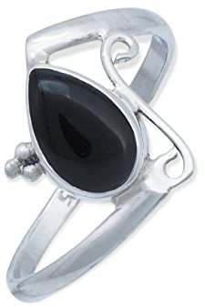 mantraroma Ring Silber 925 Damen Onyx Edelstein schwarz schlicht groß modern