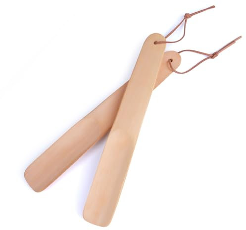 onebarleycorn Chausse Pied, 2pcs Chaussé Pied Bois Chausse-pied Manche Fermé pour Enfant, Hommes, Femmes (Marron Clair 26cm)