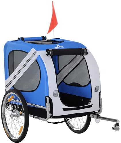 Aosom Dog Bike Trailer, Easy Folding Cart Frame, 20 Wheels, Blue and White