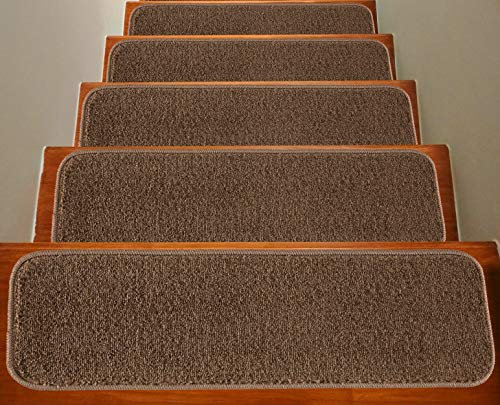 Soft Plain Carpet Stair Treads NON-SLIP MACHINE WASHABLE Mats/Rugs, 22x67cm, 11mm Thickness (Camel, 13)
