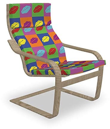 ABAKUHAUS Kuss Poäng Sessel Polster, Vibrant Pop Art Küsse, Sitzkissen mit Stuhlkissen mit Hakenschlaufe und Reißverschluss, Mehrfarbig