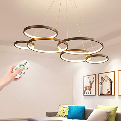 LED Pendelleuchte Modern Wohnzimmer Lampe Schlafzimmer Kronleuchter Dimmbar Mit Fernbedienung Hängeleuchte Höhenverstellbar 6 Ring Design Esstisch Hängelampe 88W Deckenleuchte Restaurant Pendellampe