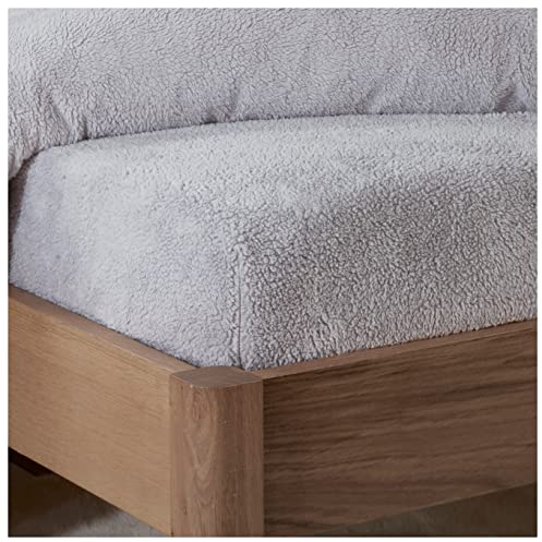 Sleepdown Teddy Fleece Spannbetttuch, einfarbig, warm, gemütlich, superweich, Bettwäsche, Kingsize, Grau