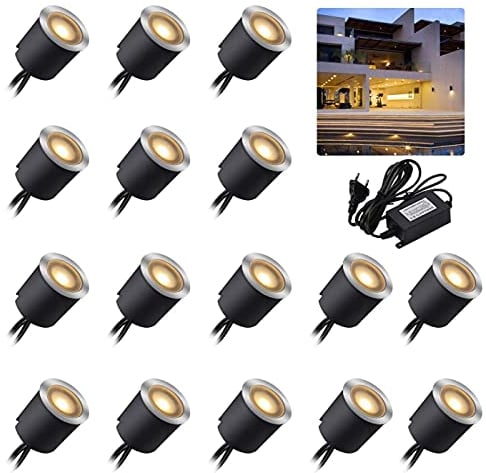 16er 12V LED Einbaustrahler warmweiß led Einbauleuchte Bodeneinbaustrahler außen, IP67 wasserdicht 0,6W Ø32mm innen aussen Terrasse Küche Garten Dekolicht 2800K(16er Set, warmweiß)