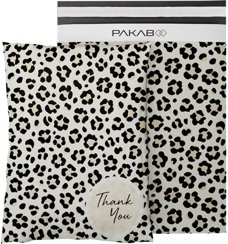 PAKABOO aschen, 25,4 x 33 cm, 100 Stück, nicht gepolsterte umschläge mit manipulationssicherem Selbstklebeverschluss, Gepardendruck-Verpackung