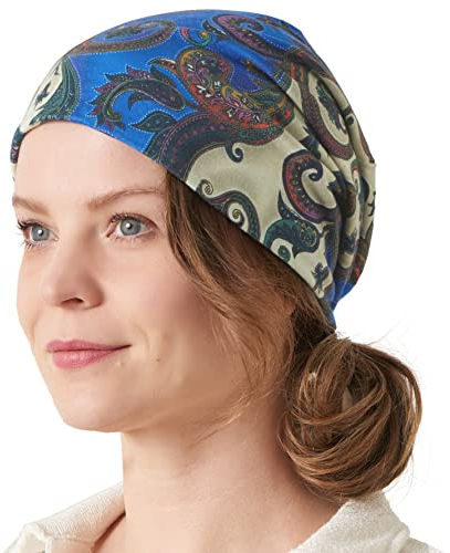 CHARM Sommer Dünn Mütze Herren Damen - Slouch Beanie Hut Bio Baumwolle Surfer Strand Paisley Blau