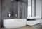 ECOLAM® Badewanne Eckbadewanne Acryl Cornea weiß 140x80 cm RECHTS + Schürze + Badewannenabtrennung Ablaufgarnitur Ab- und Überlauf Automatik Füße Silikon Komplett-Set Duschbadewanne