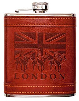 Union Jack London Classic Stainless Steel Leather 7oz Cognac Hip Flask