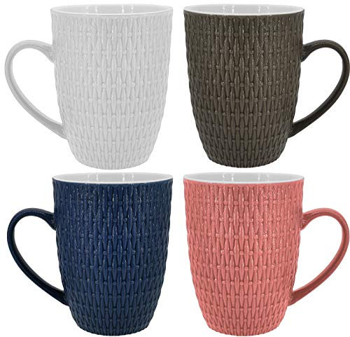 Kaffeetassen Set | 8 Tassen | 350ml | Keramik | Strukturdesign | in den Farben blau, weiß, braun, rosa - Ideal für Ihr liebsten morgendlichen Kaffeegenuß