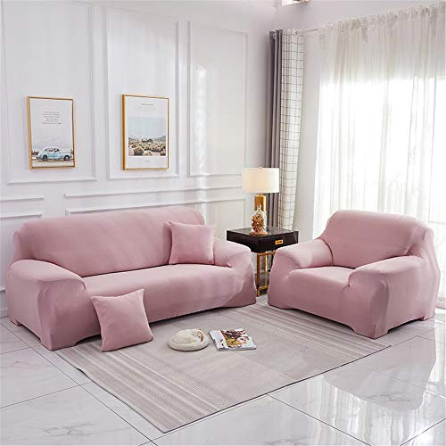 Surwin Housses de Canapé avec Accoudoirs 1 2 3 4 Places, Imprimé Extensible Spandex Couverture de SofaRevêtement de Canapé Elastique Mode Protecteur de Canapé (Rose,3 Places - 190-230cm)