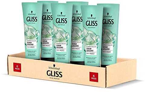 Schwarzkopf Gliss, Scrub Leggero Nutrimento Delicato, Scrub Esfoliante per Cuoio Capelluto, per Capelli Normali e Secchi, con Prebiotico e Acqua di Betulla, Confezione da 6 Pezzi x 150 ml