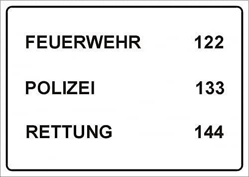 Schild: Notruf Nummern - 594x420mm einseitiger Druck | Aluverbundschild