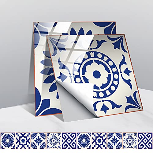 30 Pièces Stickers Muraux Autocollants pour Carrelage en Céramique et Marbre, Salle de Bains et Cuisine Sticker, Hiser Bohême Monaco Mosaïque Imperméables Décoration (Bleu,10x10cm)