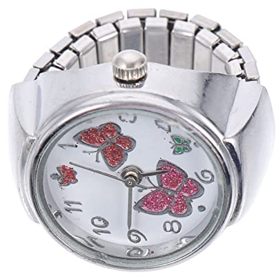 Hemobllo Ringfinger Uhr Quarzfingeruhr. Schmuckring Uhr Quarz-fingeruhr Runde Ringuhr. Vintage Ring Uhr. Dekor Fingeruhr Neuheit Uhren Mini Metall Klassisch Schmetterlingsfliege Fräulein