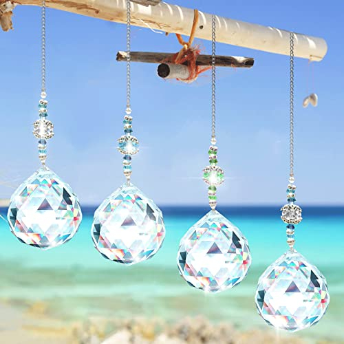 4 Stück Kristalle Deko Anhänger,Sonnenfänger Kristall Fenster,Kristall Regenbogen,kristall Prismenkugel Regenbogen,Fensterdekoration,Glas Anhänger Kristallkugel für Garten Dekoration/Zuhause
