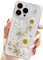 AMART für iPhone 13 Pro Hülle Blumen, Durchsichtig Echte Getrocknete Blumen HandyHülle Klare Glitzer Aesthetic Weich Silikon Frauen Mädchen Schutzhülle für iPhone 13 Pro(6,1NUR)(Goldene Blume)
