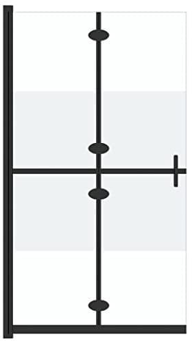 vidaXL Foldable Walk-in Shower Wall with Half Frosted ESG Glass, Black Aluminium Frame, Easy to Clean, Space Efficient - 70x190cm