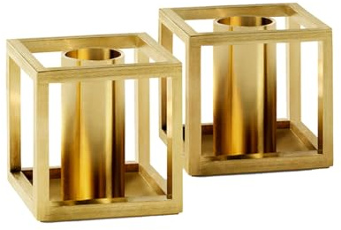 By Lassen - Kerzenhalter, Kerzenständer - Kubus Micro - Stahl - Farbe: Gold - 3,65 x 3,5 x 3,5 cm - 2 er Set