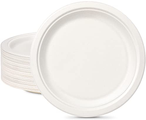 GREENESAGE Piatti Usa e Getta di Carta - 100 Pezzi, 26 cm, Bianchi, Rotondi, Grandi, Profondi - Colore Naturale