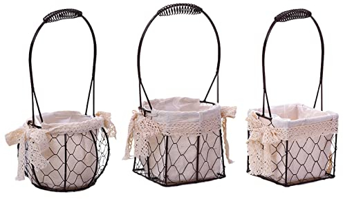 belupai 3 x Metall-Hochzeitskorb mit Griff und dekorativem Stofffutter, rustikaler Eisen-Blumenkorb Aufbewahrungskörbe für Hochzeit, Halloween, Party, Heimdekoration