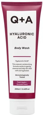 Q+A Hyaluronic Acid Body Wash (250ml), Nourishing Body Care, Sensitive Shower Gel, Gel Cleanser for Sensitive Skin, Deep Moisture with Saccharide Isomerate, Fresh Apple & Avocado Scent