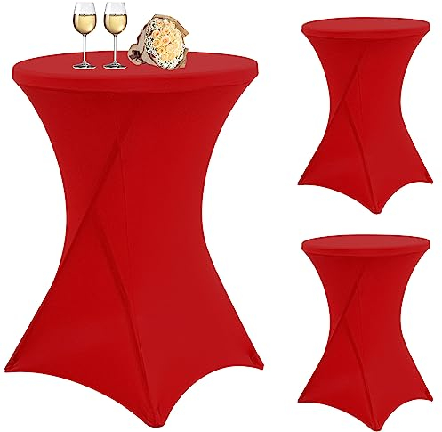 3 Stück Stehtisch Hussen 80cm,Hussen Stehtische Rot für Ø 80-85 cm Stehtische und Bistrotische, Stretch-Tischdecke mit Fußtaschen für Hochzeit Geburtstagsfeier Bankett(80 cm, Rot)