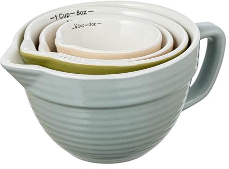 Creative Co-Op Stoneware Batter Bowl Measuring Cups, Set of 4 Sizes, Multicolor