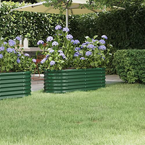 Festnight Arriates de Jardín Oval, Jardinera Elevada Metalico, Jardineras Exterior Grandes, Huerto Urbano Terraza, Jardinera Maceteros de Acero con Recubrimiento, Verde 114x40x36 cm