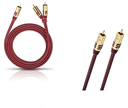 OEHLBACH NF Y-Sub 200 - Y-Cinch Subwoofer-Kabel - 2x Cinch/1x Cinch - Flexibles Kabel mit effizienter Schirmung - 2 m - rot & NF Sub, Cinch Subwoofer-Kabel - Audiokabel - rund - OFC - 2m - Bordeaux