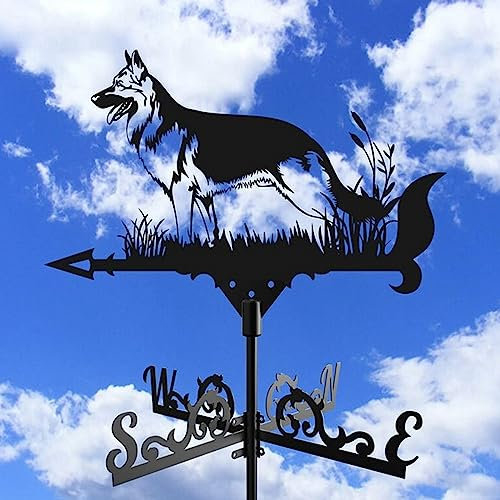 Girouette météo pour jardin, direction du vent, météo extérieure en acier inoxydable, girouette en métal avec indicateur de vent, scène de ferme, pour toit, jardin, cour, ferme (chien)