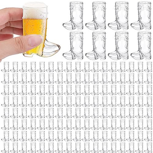 durony 144 Pieces 1 OZ Clear Cowboy Glasses Mini Cowboy Boot Shot Glasses Plastic Western Cowboy Glasses for Cowboy Cowgirl Party Supplies, Bachelorette Party, Wedding Decor