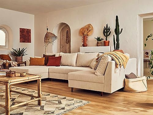 Lisa Design Rune – Wohnlandschaft rechts – 7-Sitzer – aus Cord Beige
